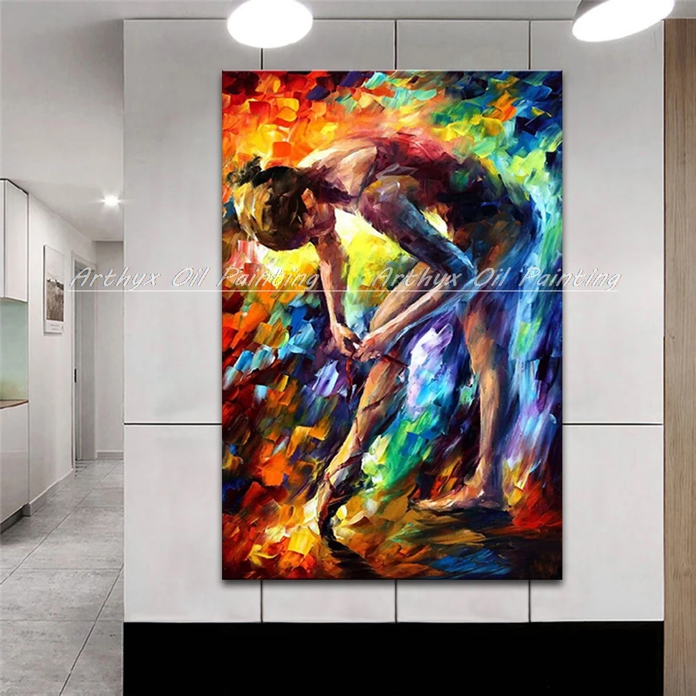 Ручная роспись балетный танцор палитра нож масляная живопись на холсте