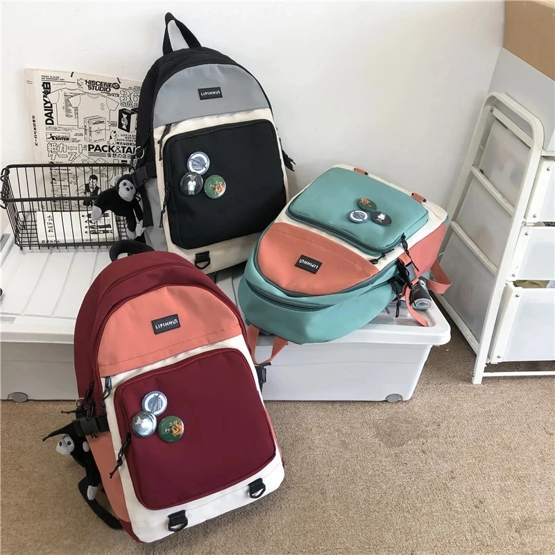 Japan Korea Simple Harajuku Street Trend Women's Backpack Campus Student College Backpack Casual Men Fashion Hit Color Schoolbag