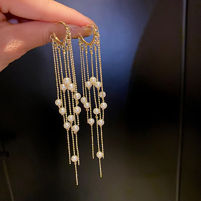 

Elegant Simple New 2021 Pearl Earrings For Women Bijoux Long Tassel Dangle Earrings Weddings Jewelry Sets Gifts