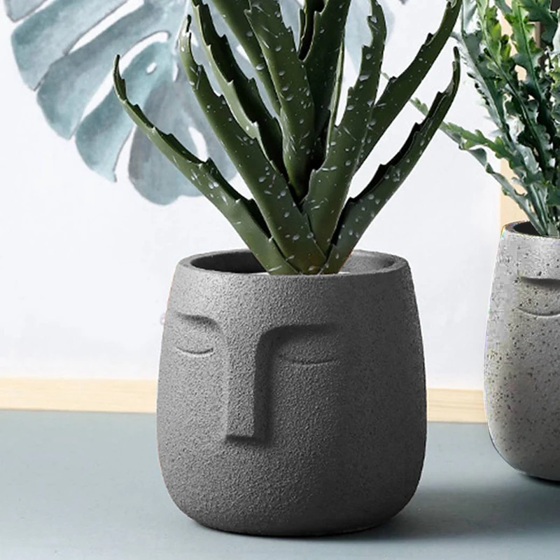 

2 Pcs Human Face Ceramic Flowerpot Nordic Plant Pot Green Bonsai Interior Decoration, Light Gray & Dark Gray