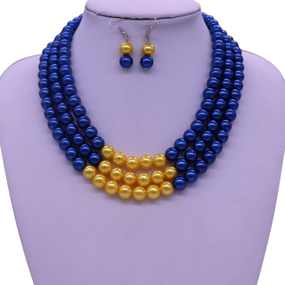 Abadon новейшая мода ручной работы Синий Желтый многослойный жемчужный чокер