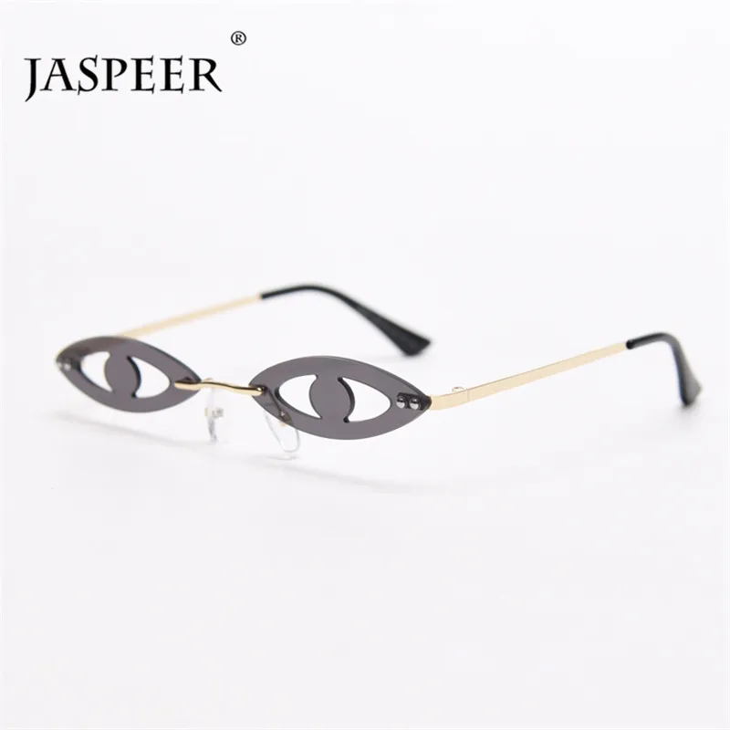 

JASPEER Creative Steampunk Sunglasses Men Eye Shape Small Rimless Sun Glasses Women Vintage UV400 Driving Sunglasses Eyewear