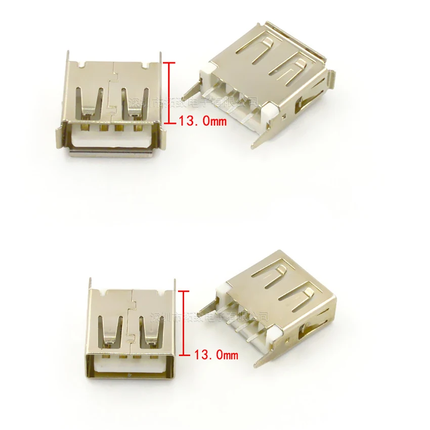 

50PCS/Lot AF 13.0 USB Female Jack/Socket Connector 4P 4Pin 13.0mm With Edge/Flat-Mouth 180-Degrees For Charging