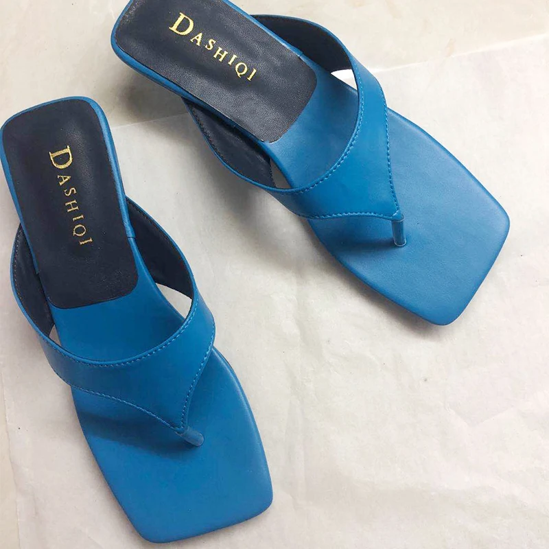 

Новые женские шлепанцы, шлепанцы на низком каблуке, летняя обувь на высоком каблуке; Модные туфли с квадратным носком размера плюс N4