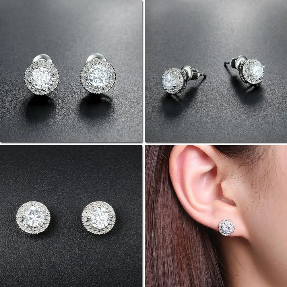 Модные серьги гвоздики UMODE с круглым сердцем из фианита кристаллами для женщин