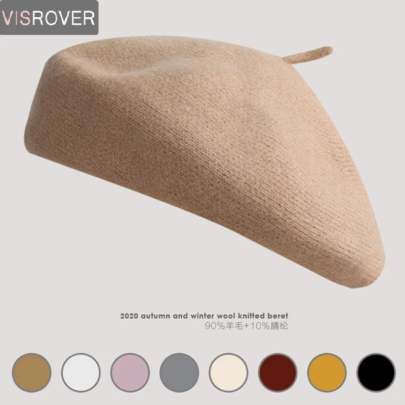 

VISROVER new 12 colorways winter woman wool beret solid winter hat for woman autumn hat top quality Women Boina gift wholesales