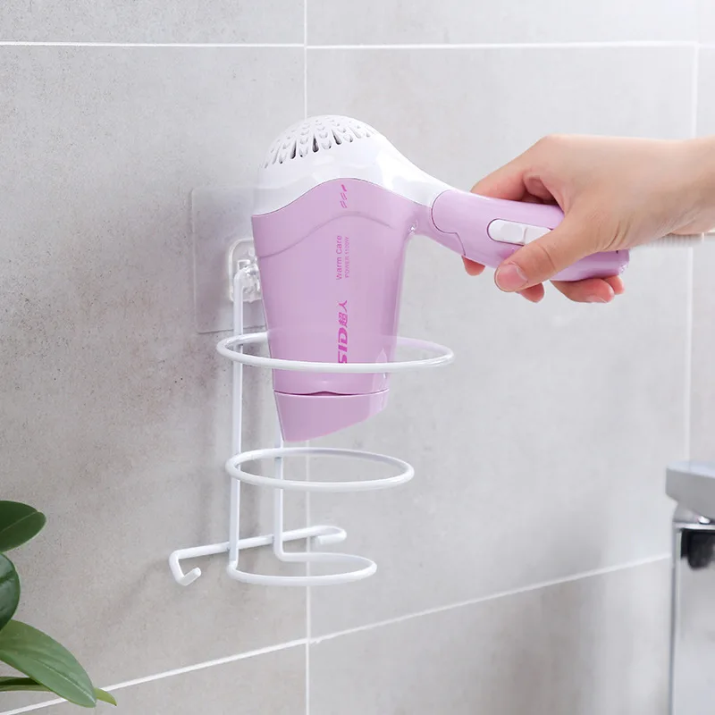Настенный держатель для фена металлическая полка ванной комнаты органайзер