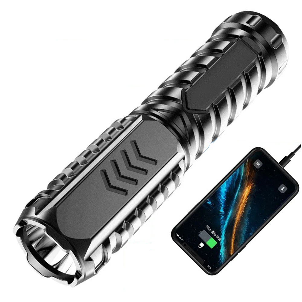 

Portable LED flashlight power bank function flashlight USB rechargeable waterproof camping built-in light flashlight