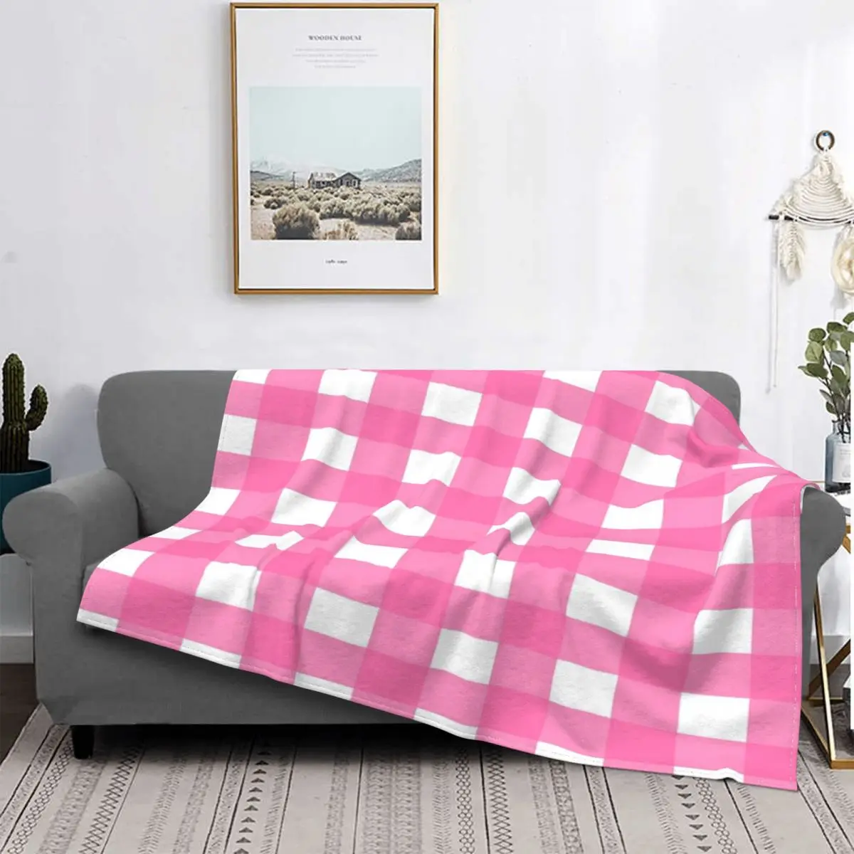 

Manta a cuadros con capucha para el sofá, colcha con estampado de cuadros de Anime, color rosa, para cama y sofá