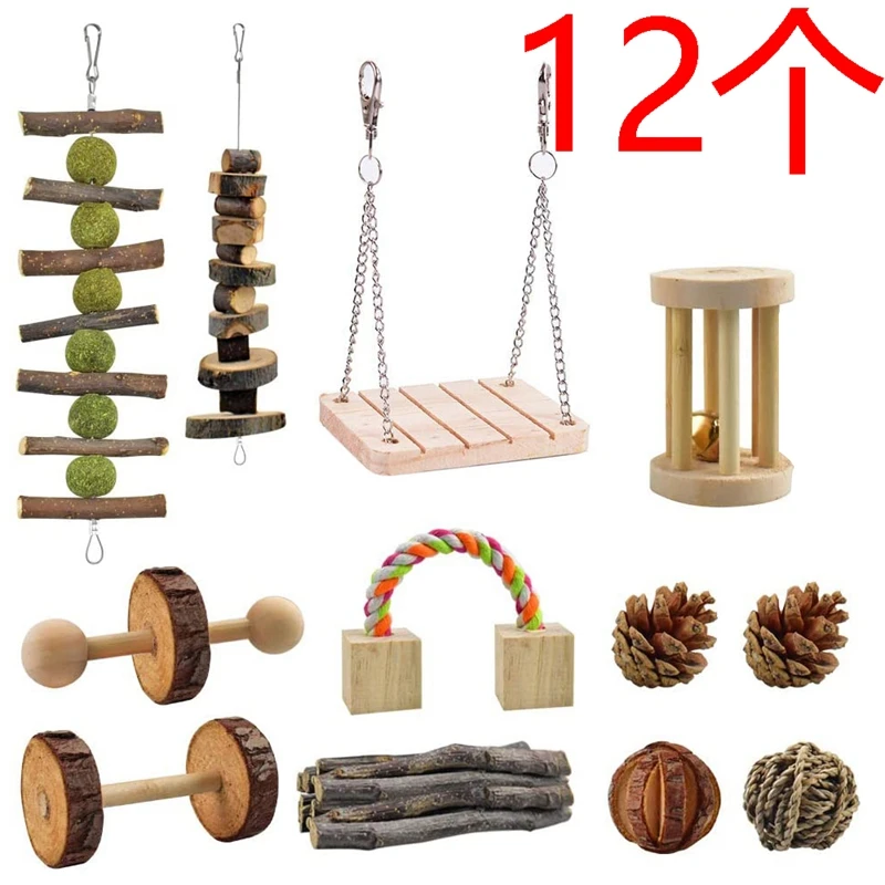 

12 шт. хомяк жевательные игрушки натуральные деревянные игрушки для кроликов песчанок мелких домашних животных жевания и игры упражнения дл...