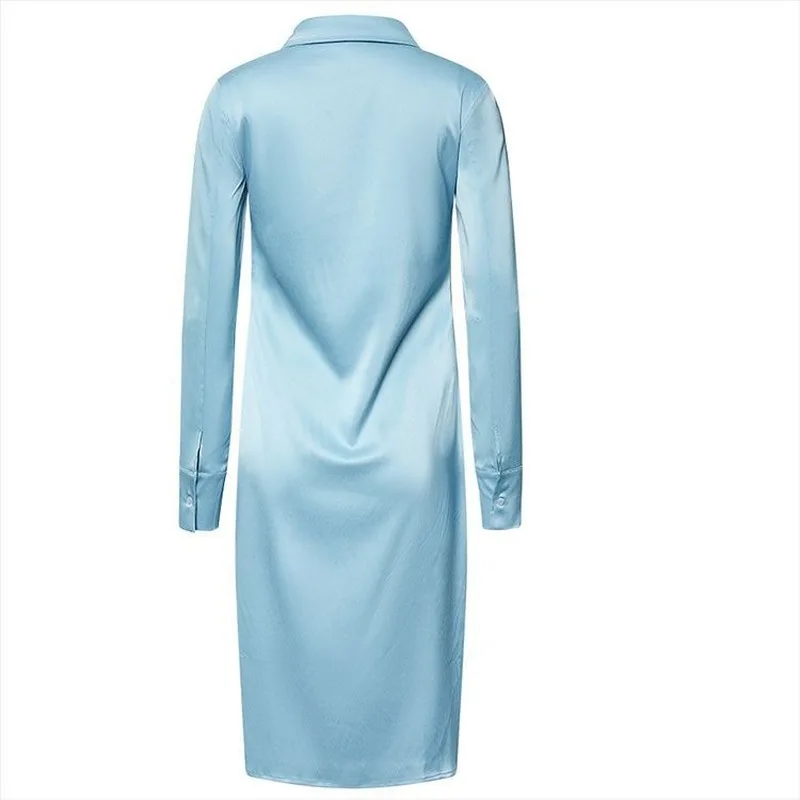 

2021 Spring Sexy V-neck Blue Dresses Korean Fashion Design Slim Waist Women Vestidos Elegant Design Ins Retro Femme Robe 13A038