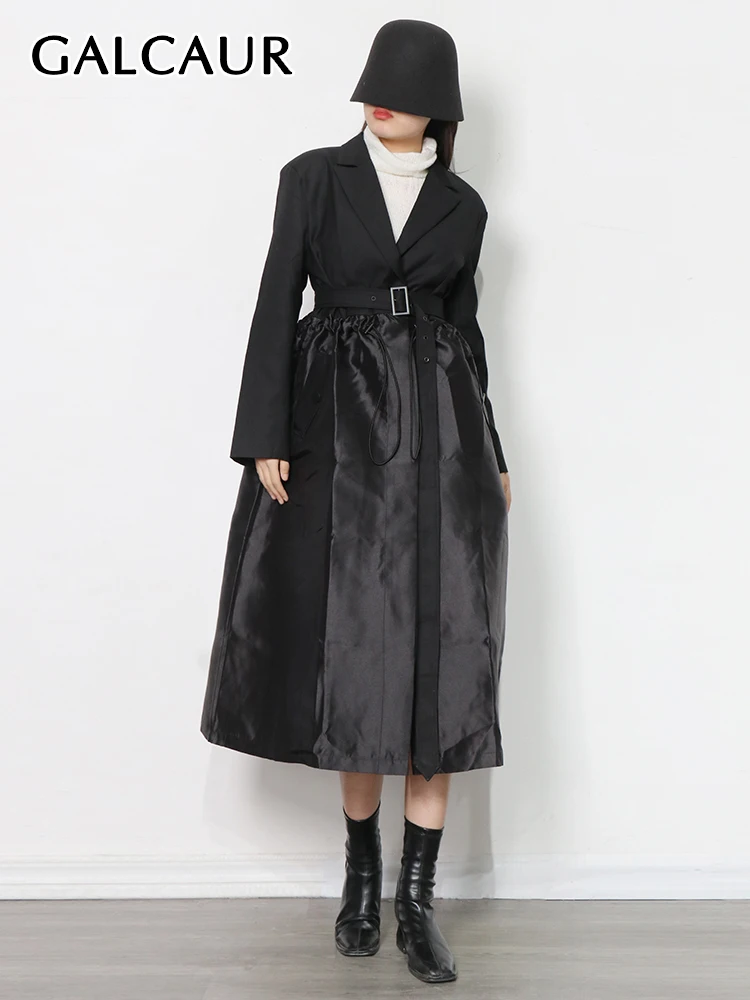 

GALCAUR Minimalist Black Loose Jacket For Women V Neck Long Sleeve Patchwork Straight Women's Winter Coat Style 2021 Fashion New