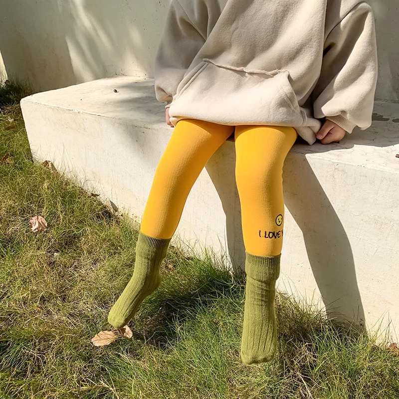 Осень-зима милые теплые леггинсы с вышивкой для девочек 2019 Детские хлопковые