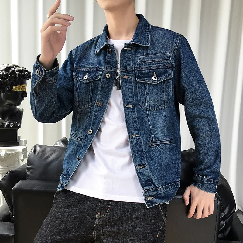 

2020 Men's Autumn Motorcycle Denim Jacket Slim Youth Long-Sleeved Multi-Pockets Casual Denim Jacket