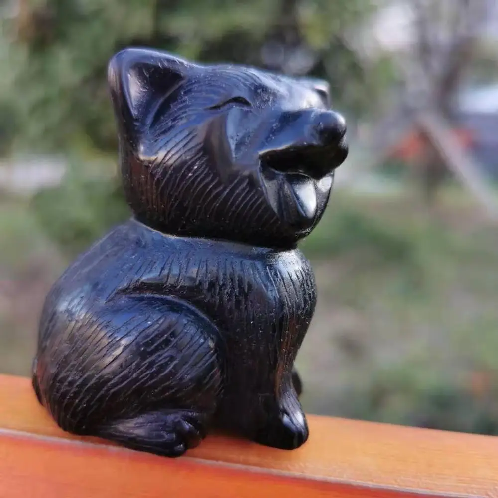 

Natural Black obsidian Artware Decoration Stone animal Statue Figurine for Home Decor