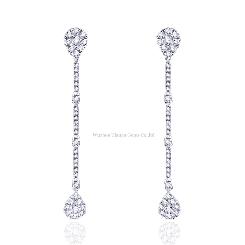 Tianyu драгоценные камни Муассанит бриллиант длинные висячие серьги 10k золото
