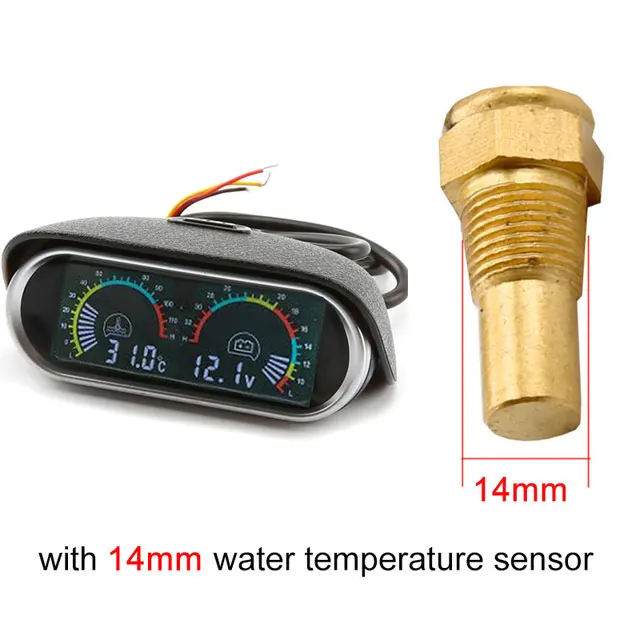 14mm 12v24v ЖК-цифровой автомобильный Грузовик измеритель температуры воды вольтметр измеритель величины напряжения 2 в 1 Funtion Sunshield Универсальный горизонтальный - Цвет: 14mm