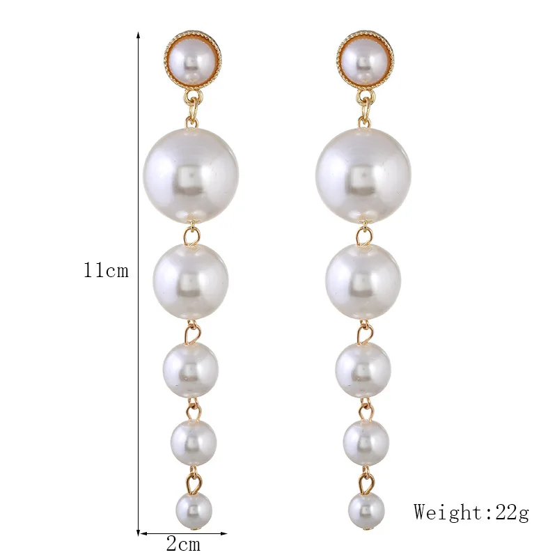 

2020 New Trend Simulated Pearl Women's Long Earrings White Round Pearl Wedding Pendant Earrings Korean Fashion Jewelry Earrings