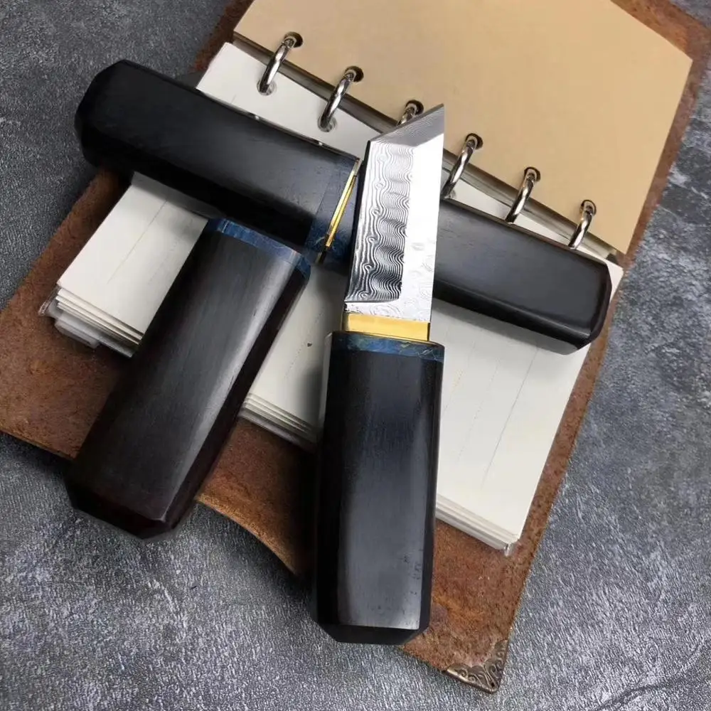 Черное прямое лезвие из дамасской стали японская Черная рукоятка черного дерева