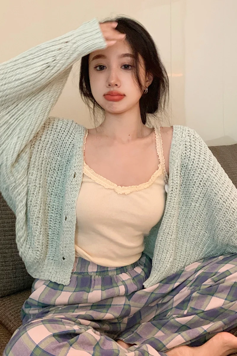 Женский свитер с V-образным вырезом весна-осень 2021 Новый Нежный дизайнерский