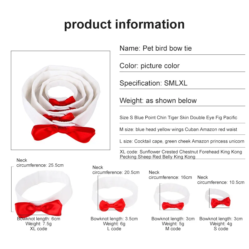 

Pet Tie For Parrot Red Cotton Bow Tie For Small Middle Large Birds creative Reusable Parrot Clothes Decoration Pets Supplies