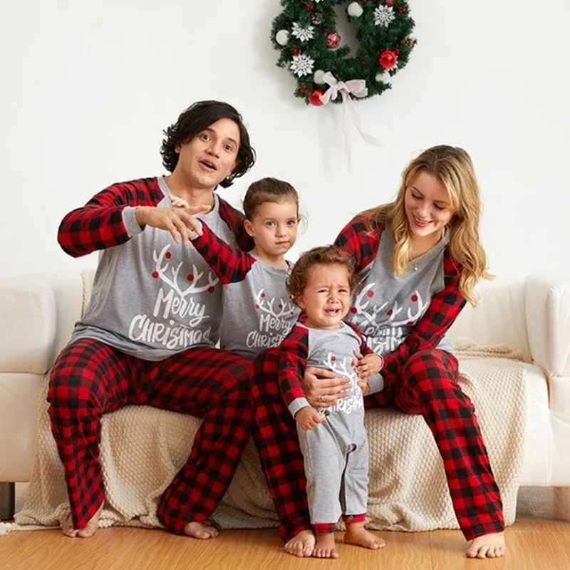 Семейный Рождественский пижамный комплект Рождественская одежда костюм для