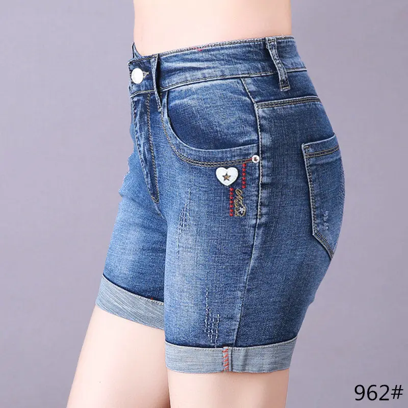 Шорты женские джинсовые прямые с завышенной талией подворотами модные