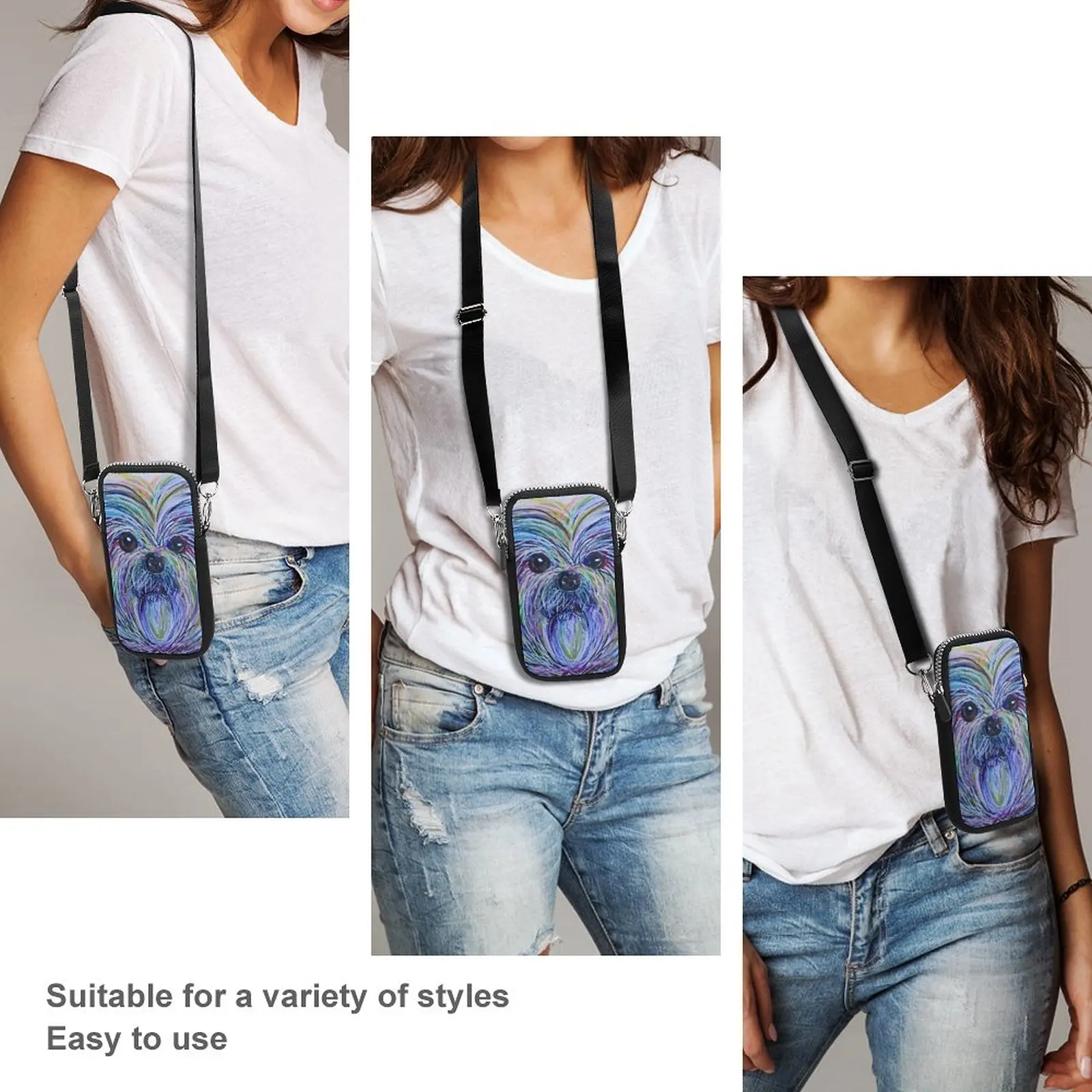 

Puppies Shih Tzu Shoulder Bag Funny Work Mobile Phone Bag Student Gift Purse