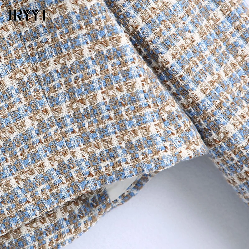 

Women's Early Autumn Plaid Slim Fit Cropped Suit Jacket Single-Button Long Sleeve Blazer Elegant Office Lady Houndstooth Coats