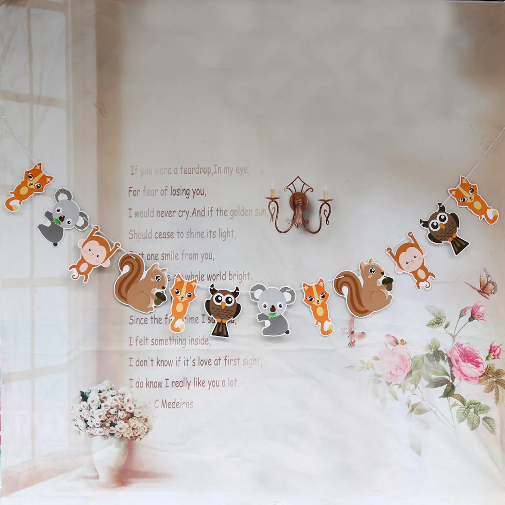 

Cartoon Animals Banner Garland for Kids Birthday Party Decorations Children Bedroom Decor Jungle Theme Supplies Boys Gift