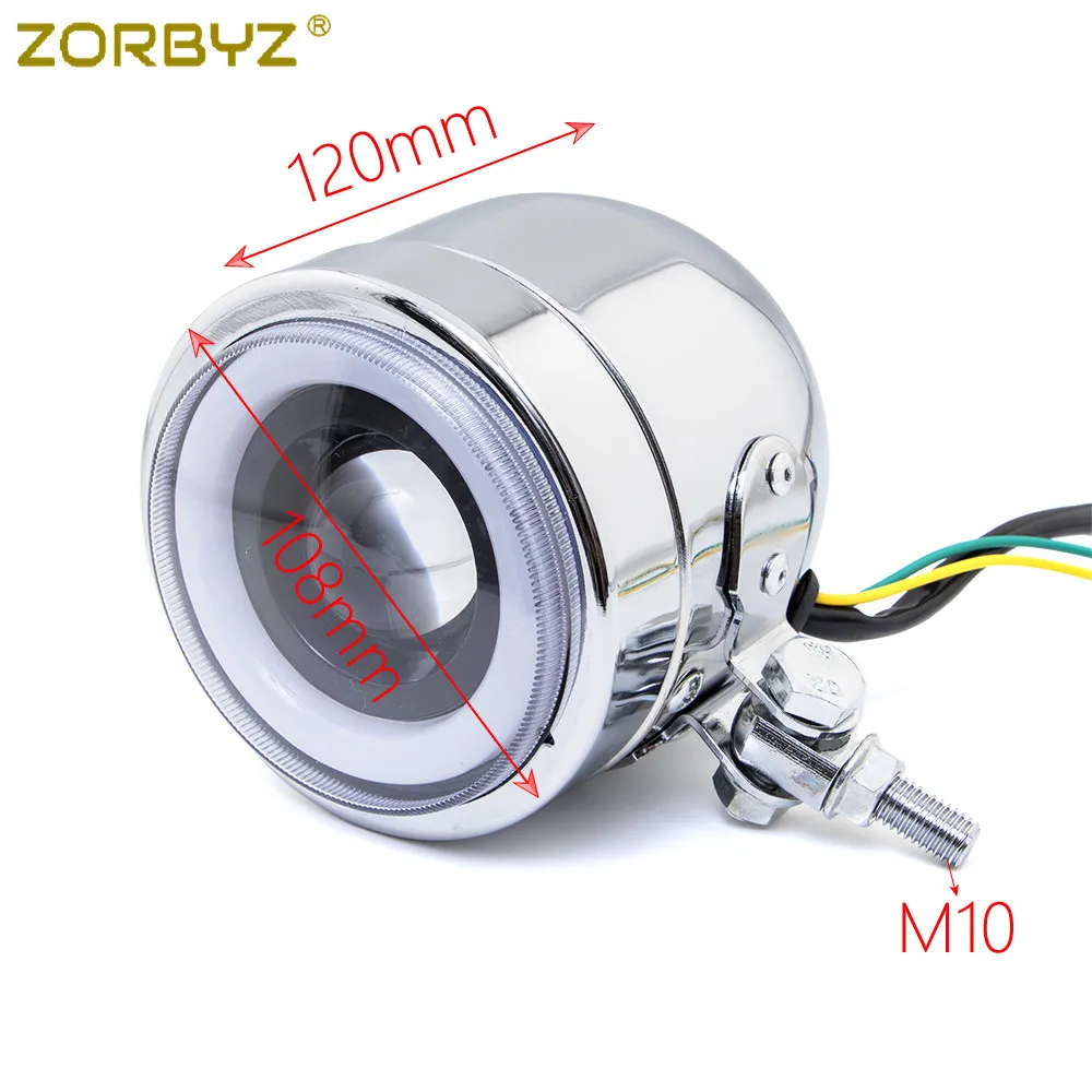 ZORBYZ Motorcycle Chrome LED Metal Front Headlight Spot Fog Light Angel Eye Aperture Lamp For Cafe Racer Bobber Chopper Custom |