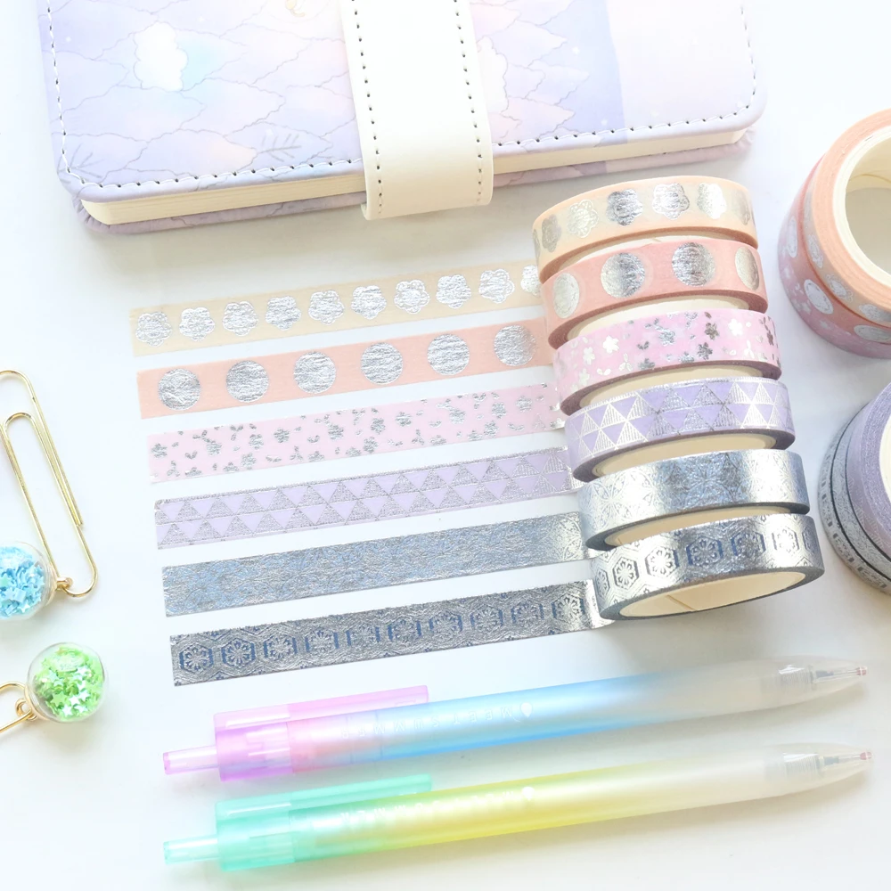 Domikee 6 рулонов серебряная фольга дневник планировщик декоративная клейкая лента