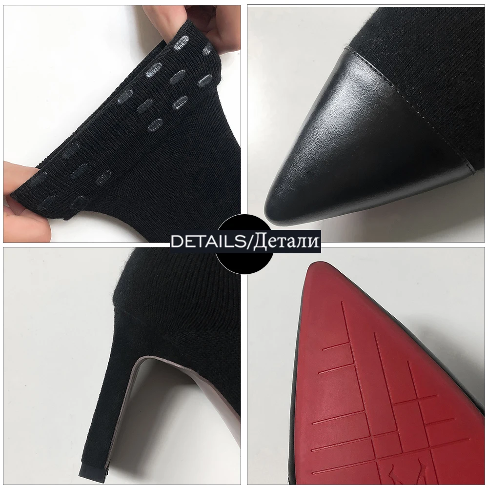 

ISNOM New Arrive Stretch Sock Boots Women Sexy Over The Knee Boots Leather Pointed Toe High Heels Shoes Woman Sexy Thigh Boot