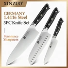 Набор кухонных ножей XINZUO, 3 шт., высококачественный немецкий профессиональный шеф-повар из нержавеющей стали 4116, сантоку, мясницкий нож, ручка из черного дерева