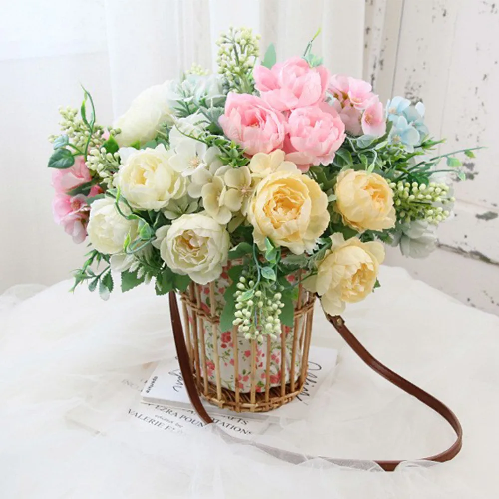 

1 букет искусственных цветов, Шелковый Пион, искусственная Роза, Свадебный декор для вечерние НКИ, Весенняя Гортензия и пионы, искусственные...