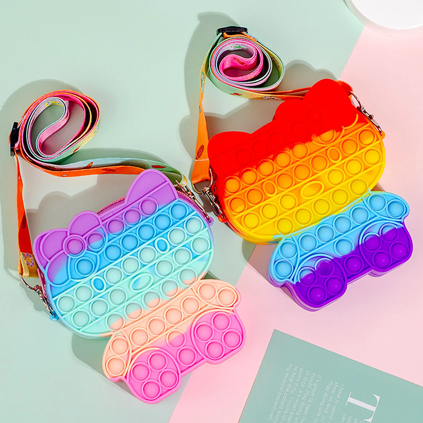 

Rainbow Unicorn Shoulder Strap Bag Coin Purse Wallet Ladies Bag Fidget Toy Push Bubble Bag Hamburger Crossbody Bags For Girls