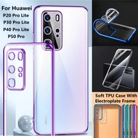 soft case for huawei p20 p50 p40 p30 pro lite casestransparent clear shockproof luxury anti yellow tpu electroplate frame covers