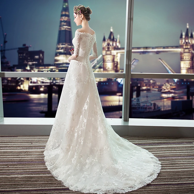 JKM056 Robe De Mariage 2020 бальное платье с высоким воротом и шнуровкой сзади длиной до пола