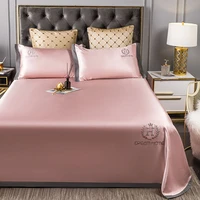 luxury summer sleeping bed mat embroidered ice silk cool mat bed mattress cover sheet pillowcase 3pcsset adults bed mat set