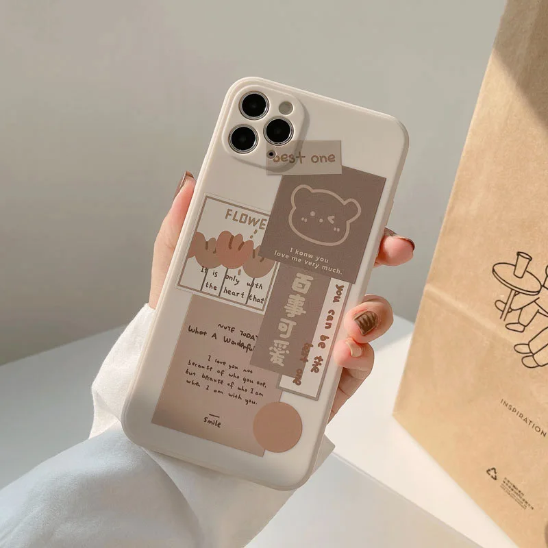 retro chocolate smile sweet bear art phone case for iphone 13 12 11 pro max xr xs max 7 8 plus 13mini 7plus case cute soft cover free global shipping