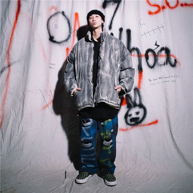 Грязный цвет печати Толстая стеганая куртка для мужчин s High Street зимние старые