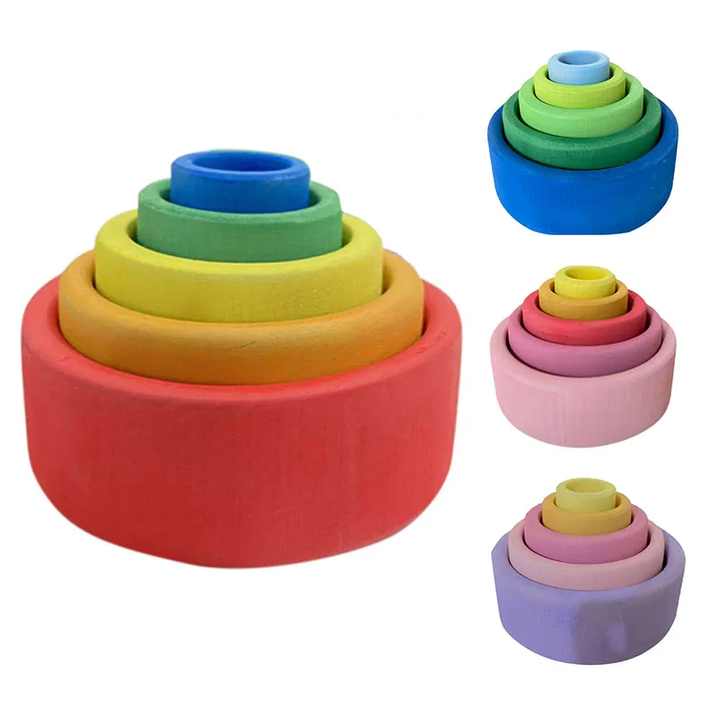 

Rainbow Building Blocks Stacking Game Creative Rainbow Set Bowl Children's Color Cognitive Toys