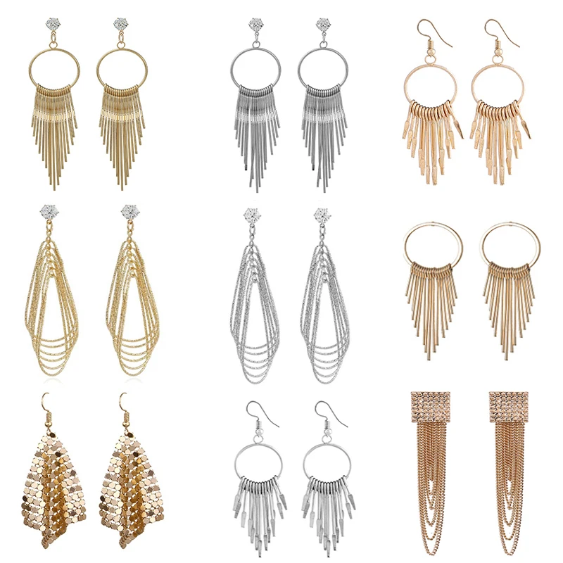 

CALESU Women Earrings Fashion Long Tassel Drop Earrings Vintage Alloy Statement Charm Dangle Big Ear Drop For Women FC23 PR49