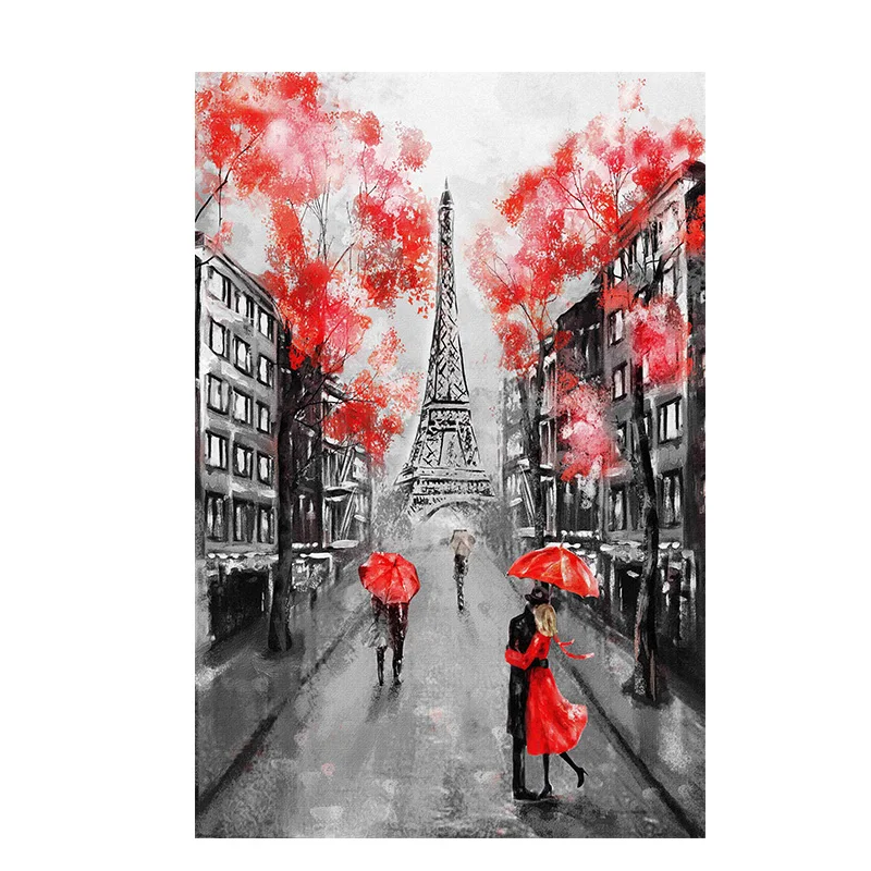 

Nordic Couple France Paris Eiffel Tower Oil Painting Posters Prints Quadros Wall Art Picture Flowers Living Room Decor Cuadros