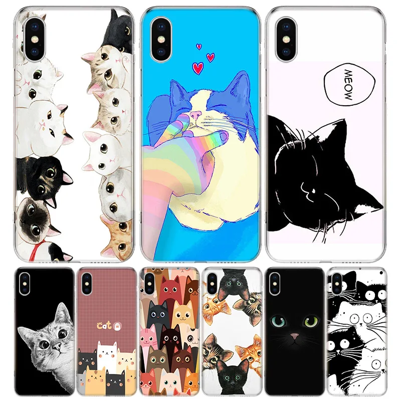 

Cat Cute Kitten Cartoon Silicon Call Phone Case For Apple iPhone 11 13 Pro Max 12 Mini 7 Plus 6 X XR XS 8 6S SE 5S + Cover Coque