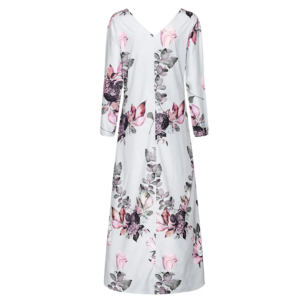 MISSOMO vestidos, макси платье, женское Повседневное платье размера плюс 5XL, женское платье с v-образным вырезом, с цветочным принтом, с длинным рукавом, свободные платья, платье для вечеринки 910