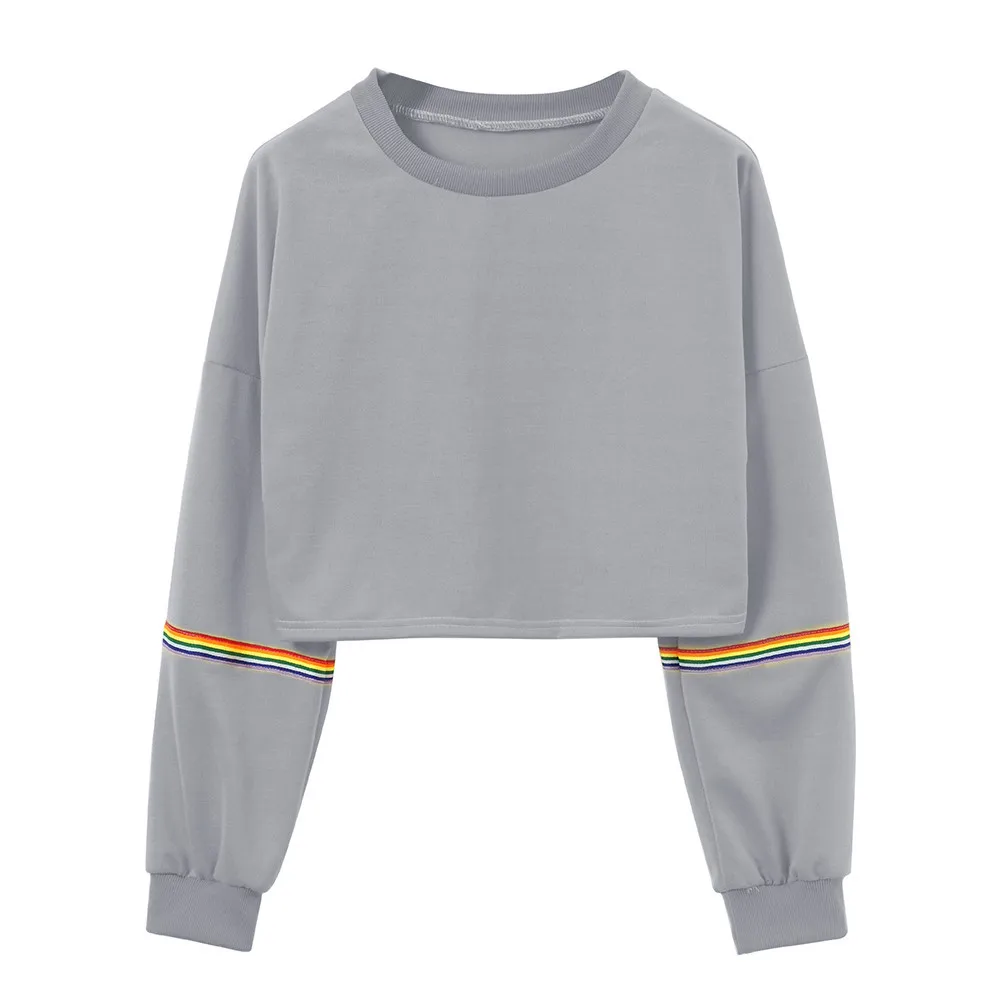 Женский полосатый Укороченный свитшот с длинным рукавом и радужными полосками