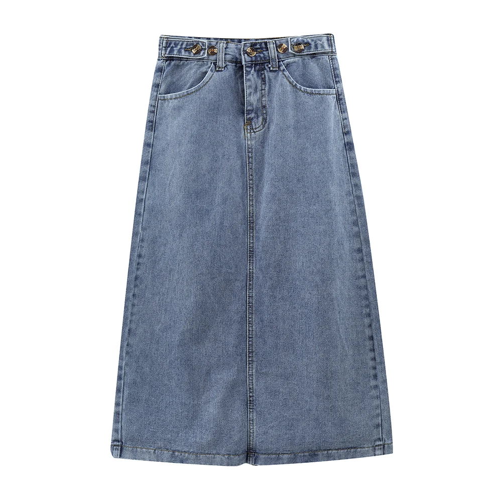 2021 Winter Spring Vintage Women's Denim Skirt Pocket High Wasit Jeans Skirt Straight Female A-line Pencil Back Slim Split Skirt