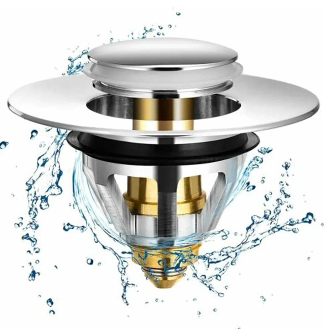 

Steel Push Type Bounce Core Universal Sink Basin Drain Filter Universal Basin Pop-up Drain Filter Kitchen Bathroom Supplies