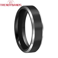 6mm black mens tungsten rings womens wedding band beveled edges matte finish comfort fit